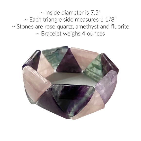 Stretch Bracelet for Large Wrists with Rose Quartz Amethyst and Fluorite - Picture 2 of 5